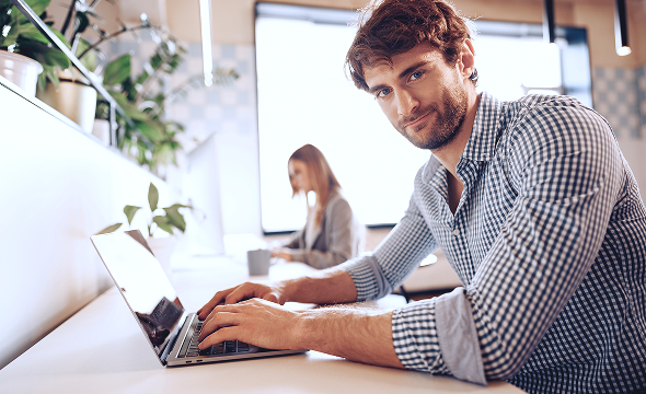Boy working with computer