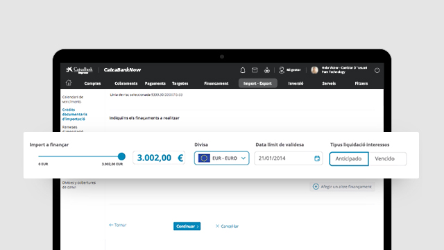 Finança els pagaments dels teus crèdits documentaris d'importació des de CaixaBankNow